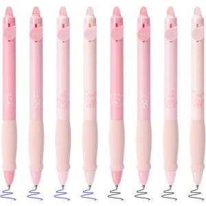 BAYTORY 8Pcs Cute Retractable Erasable Gel Pens, Blue and Black Ink Pen with Eraser Clear, Smooth Writing Comfortable to Use for Note Taking Marking Planner Crossword Puzzles (Pink)