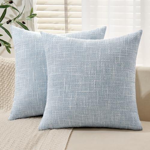 MIULEE Burlap Linen Spring Throw Pillow Covers 18x18 Inch Set of 2 Coastal Light Blue Farmhouse Decorative Pillows Modern Soft Accent Cushion Covers for Couch Sofa Bedroom Livingroom Home Decor