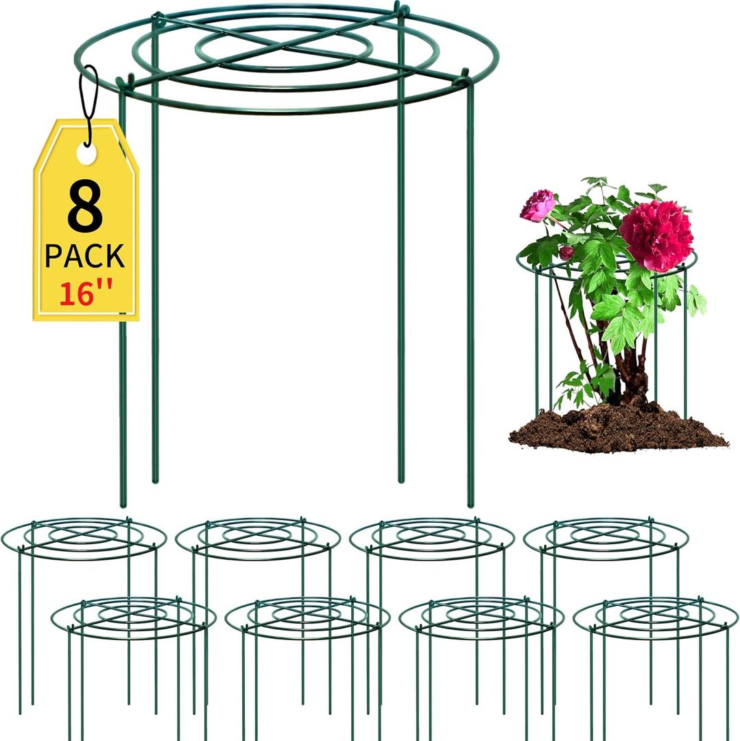 8pack Peony Cages and Supports, 10 x 16 Inch Four Legs Peony Cage, Heavy-Duty Peonies Support Cages, Peony Ring for Roses, Hydrangeas, Sage, Peonies, Cucumbers, Tomato