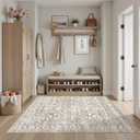 Area Rugs 4x6 for Living Room, Stain Resistant Neutral Washable Rugs for Dining Room, Kitchen, Floral Vintage Non-Slip Area Rug Farmhouse 4x6 Rug Light Brown