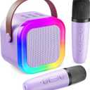 Fede Karaoke Machine for Kids Adults, Mini Karaoke Machine with 1 Wireless Microphone, Portable Bluetooth Speaker with Voice Changing Effects & LED Lights, Best Gifts Toys for Girls and Boys (Purple)