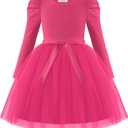 Arshiner Toddler Girls Tutu Dress Gigot Long Sleeves Fall Winter Belted Princess Party Tulle Dresses 3-8Y