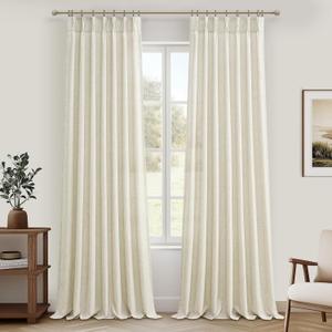 Pleated Extra Long 132 Inch Cream Curtains for Living Room 2 Panels Set, Memory Trained Thick Linen Sheer Floor to Ceiling Drapes for Sliding Doors Light Filtering Luxury Windows Curtain 11FT Length,  Cream, 40"W x 132"L( Pack of 2)