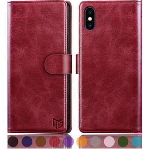 SUANPOT for iPhone Xs Max 6.5"(Non XS 5.8") with RFID Blocking Leather Wallet case Credit Card Holder,Flip Folio Book Phone case Shockproof Cover for Women Men for Apple XS Max/XSMAX case Wallet Red