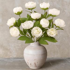 27inch Peony Artificial Flowers for Vase, 3Pcs White Faux Peonies Branch with Long Stem Silk Flower for Floral Arrangements DIY Bouquet Table Centerpieces Wedding Party Home Decor (White, 3PCS)