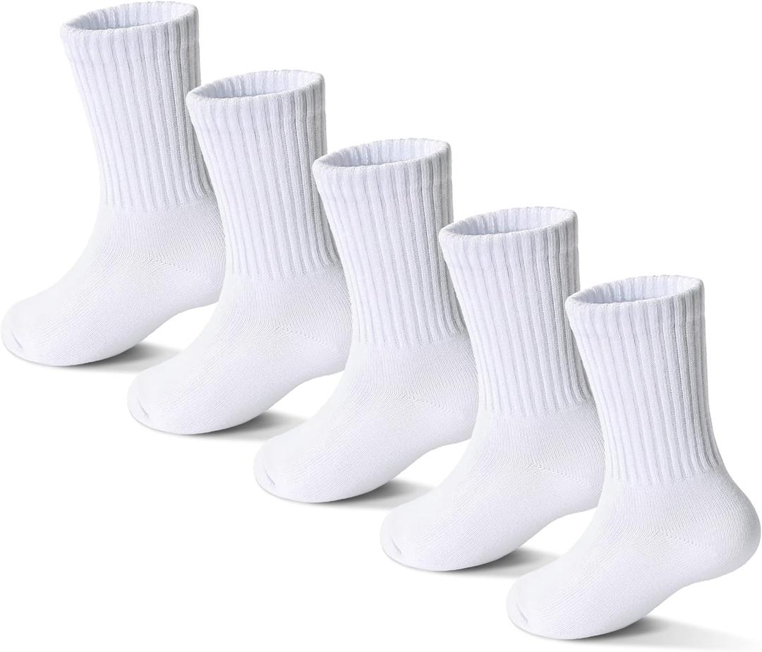 Girls Socks Kids Cotton Socks Pink Crew Athletic Socks with Hearts & Stripes 5 Pairs (Large)