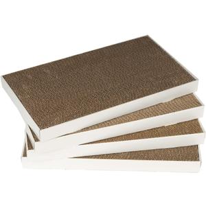 Corrugated Cardboard Cat Scratcher, Scratching Board, Reversible, 17.4" x 10", White, 4-Pack