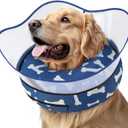 Supet Raised Inflatable Dog Cone Collar to Stop Licking, Soft Dog Cone Alternative After Surgery, Pet Neck Donut Collar for Small Medium Large Dogs (T Bone Navy), Size: L(Neck 12"-16")