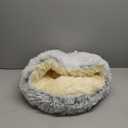 ShinHye Cat Bed Round Plush Fluffy Hooded Cat Bed Cave, Cozy for Indoor Cats or Small Dog beds, Soothing Pet Beds Doughnut Calm Anti-nxiety Dog Bed - Waterproof Bottom Washable (2020inch, Grey)