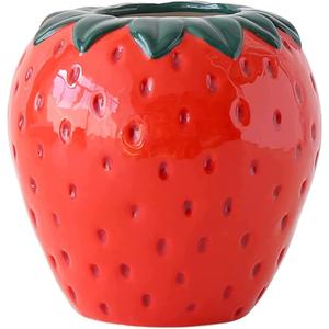 Strawberry Flower Vase Creative Ceramic Strawberry Pot Planter Unique Large Strawberry Vase for Living Room, Kitchen Storage