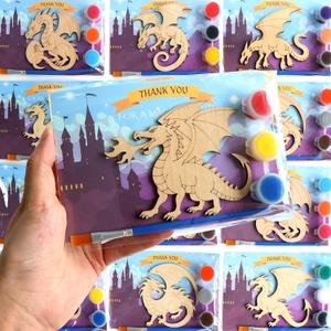 Dragon Party Favors for Kids - 12PCS Paint Your Own Wooden Magnet Kits with Thank You Cards, Individually Wrapped Dragon Birthday Decorations & Party Supplies for Boys & Girls