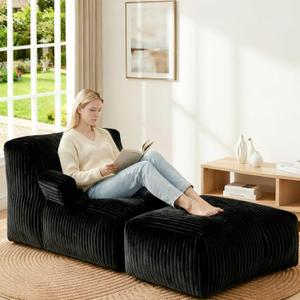 Bean Bag Chair - Large Bean Bag Loungers Chairs for Adults, Teens, and Children.Bean Bag Sofa with Memory Foam Filled and Armrests for Living Rooms, Bedroom, Dorm, or Balcony (Stripe Black) (6FT Folding Footrest)