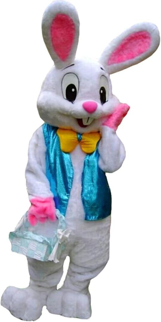 Plush Easter Bunny Adult Costume Rabbit Halloween Mascot Costume, M 5'7" to 5'11" (171cm-180cm) (White)