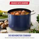 Blue Diamond 8QT Nonstick Stockpot with Glass Lid, PFAS-Free Ceramic, Multipurpose Cooking, Sauces & Soups, Pasta, Boiling & Canning Pot, Dishwasher & Oven Safe, Stainless Steel Handles, Navy