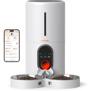 WOPET Automatic Cat Feeder, 5G WiFi Pet Feeder for Two Cats or Dogs with Remote Control, 6L Cat Food Dispenser with Low Food Sensor, 1-10 Meals Per Day, Up to 10s Meal Call for Pets (White)