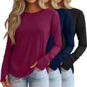Huukeay 3 Pack Women's Long Sleeve Shirts with Thumb Holes, Cotton Casual Crew Neck Tunic Tops Fall Loose Y2k Trendy Outfits (L)