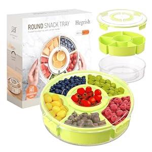 Rotating Serving Tray with Lid, 8-Section Divided Container, Portable Snack Organizer for Fruits, Candy, Nuts, Vegetables, Party Platter