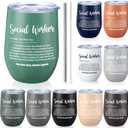 Patelai 10 Pcs Social Worker Appreciation Gifts for Coworker Employee 12 oz Tumbler Stainless Steel Inspirational Thank You Mug for Teacher Nurse Volunteer Social Worker Month(Classic)