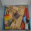 60Pcs Train Set for Toddlers, Bridge & Double-Side Wooden Train Set Tracks, Fits Brio, Thomas, Melissa and Doug, Kids Gift Toys for 3 4 5 Years Old Boys Girls (61pcs)