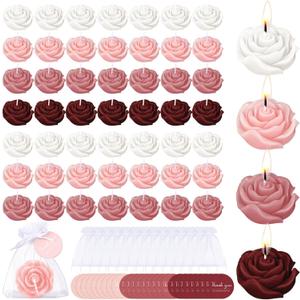 Treela 50 Set Flower Candles Wedding Favor for Guests Mini Burgundy Rose Shaped Tealight Candles for Return Gift Wedding Birthday Bridal Shower Housewarming Party