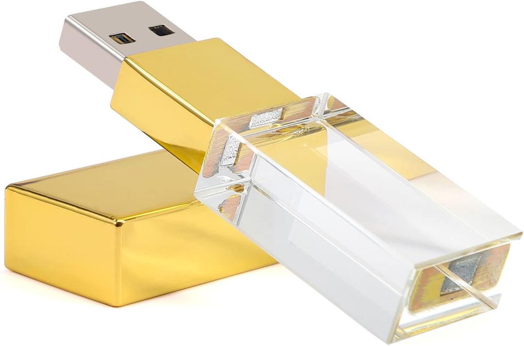 Laak 32GB New Crystal Transparent Rectangle Genuine USB Flash Drive 3.0 Wedding Gift Pendrive (Gold)