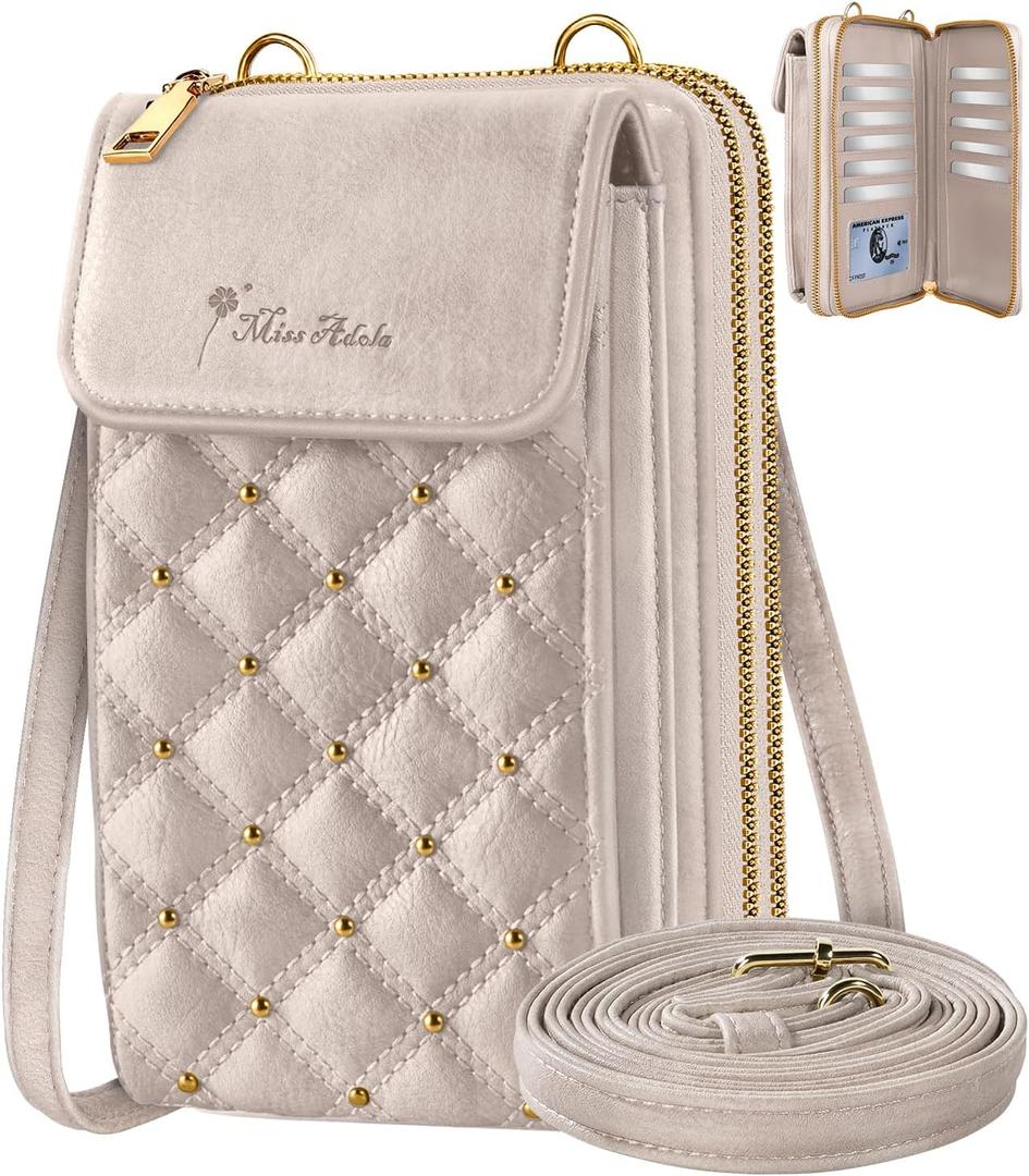 Crossbody Phone Purse for Women - Cute Small Bags Cellphone Wallet RFID Blocking with Strap Zipper and Card Slots (Gold)