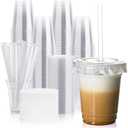 JOLLY CHEF 100 Pack 12 oz Clear Plastic Cups with Lids and Straws, Disposable Iced Coffee Cups with Lids for Smoothies, Milkshakes, Cold Drinks, Includes Paper Lid Liners