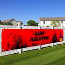 4 x Halloween Decorations Outdoor Yard Banner Haunted Graveyard Scene Happy Halloween Banner Pumpkin Witch Hat Ghost Bat Backdrop 118x20 Inch for Fence Porch Garden Wall Party Decor
