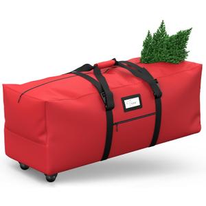 Rolling Christmas Tree Storage Bag, Fits Up to 7.5 ft Artificial Xmas Disassembled Trees. Extra Large Storage Container with Wheels and Handles. Against Dust and Moisture (Red)