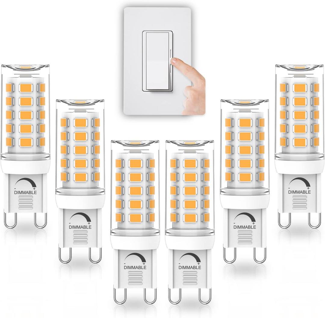 YUIIP G9 LED Bulb Dimmable, 4W, 40W Halogen Equivalent, 3000K Warm White, AC 120V G9 Bi Pin Base Light Bulbs, 380LM, No Flicker, 360 Beam Angle, Pack of 6