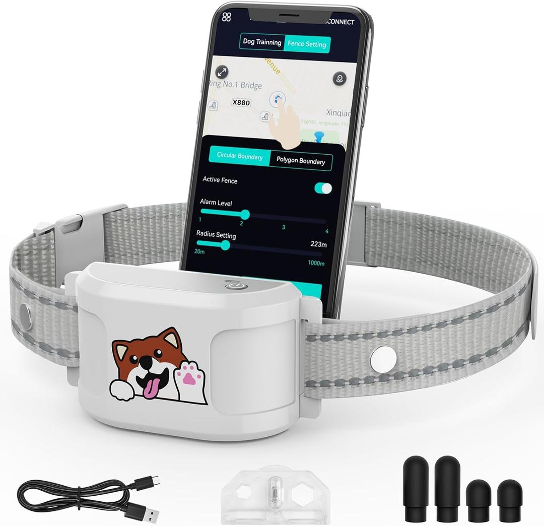 Upgraded GPS Dog Fence & Tracking Collar System - No Subscription Required, Customizable Boundaries via App, Waterproof Rechargeable Collar with Remote Training, 1-Minute Setup Black