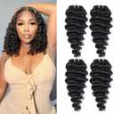 12 Inch Human Hair 4 Bundles Deep Wave Human Hair 100% Unprocessed Virgin Hair 12A Grade Natural Color Hair Extensions for Black Women(12'' 12'' 12'' 12'')