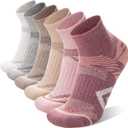 ANTSANG 6 Pairs Merino Wool Quarter Ankle Hiking Running Socks Compression Thermal Thick Cushion Socks for Women Men(Pink Series,M)