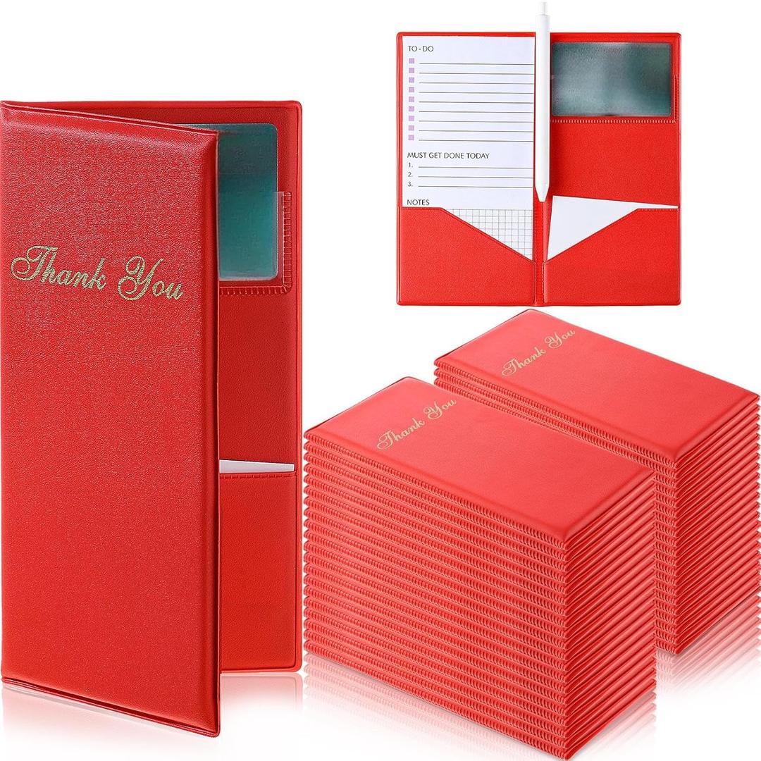 40 PCS Restaurant Check Presenters Bulk Guest Check Card Holder with Gold Thank You Imprint Red Restaurant Bill Book Holder Customer Check Holder for Restaurants Cafe Bar Eatery 7.9 x 3.9"