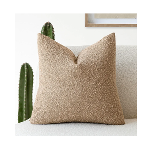 Foindtower Decorative Boucle Throw Pillow Covers Accent Solid Pillow Cases Cozy Soft Textured Couch Cushion Case for Chair Sofa Bedroom Living Room Home Decor 22 x 22 Inch,Taupe Khaki Camel 2 Pack
