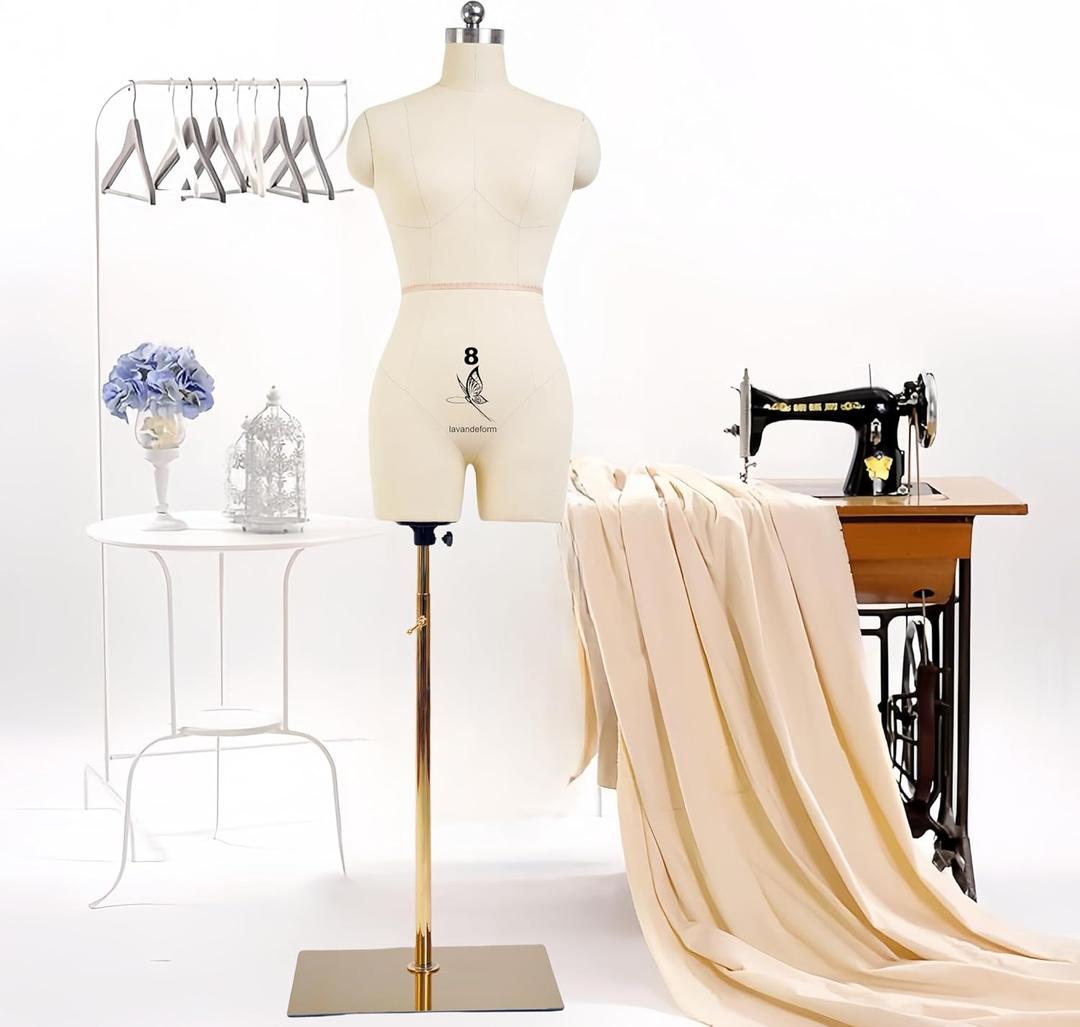 Female Sewing Mannequin Size 8, Professional Dress Form for Tailor Design and Display, Foam Body for Pinning, Height Adjustable Torso with Stable Metal Base (Without Arms Beige, 8)