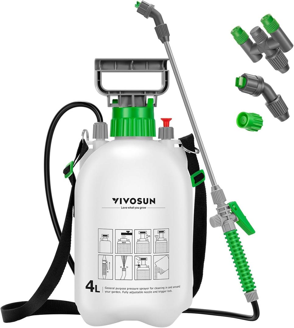 VIVOSUN 1 Gal/4L Pump Sprayer, Garden Water Sprayer for Plants, Weeds & Lawn Care, with 3 Nozzles, 50'' Long Hose & Pressure Relief Valve