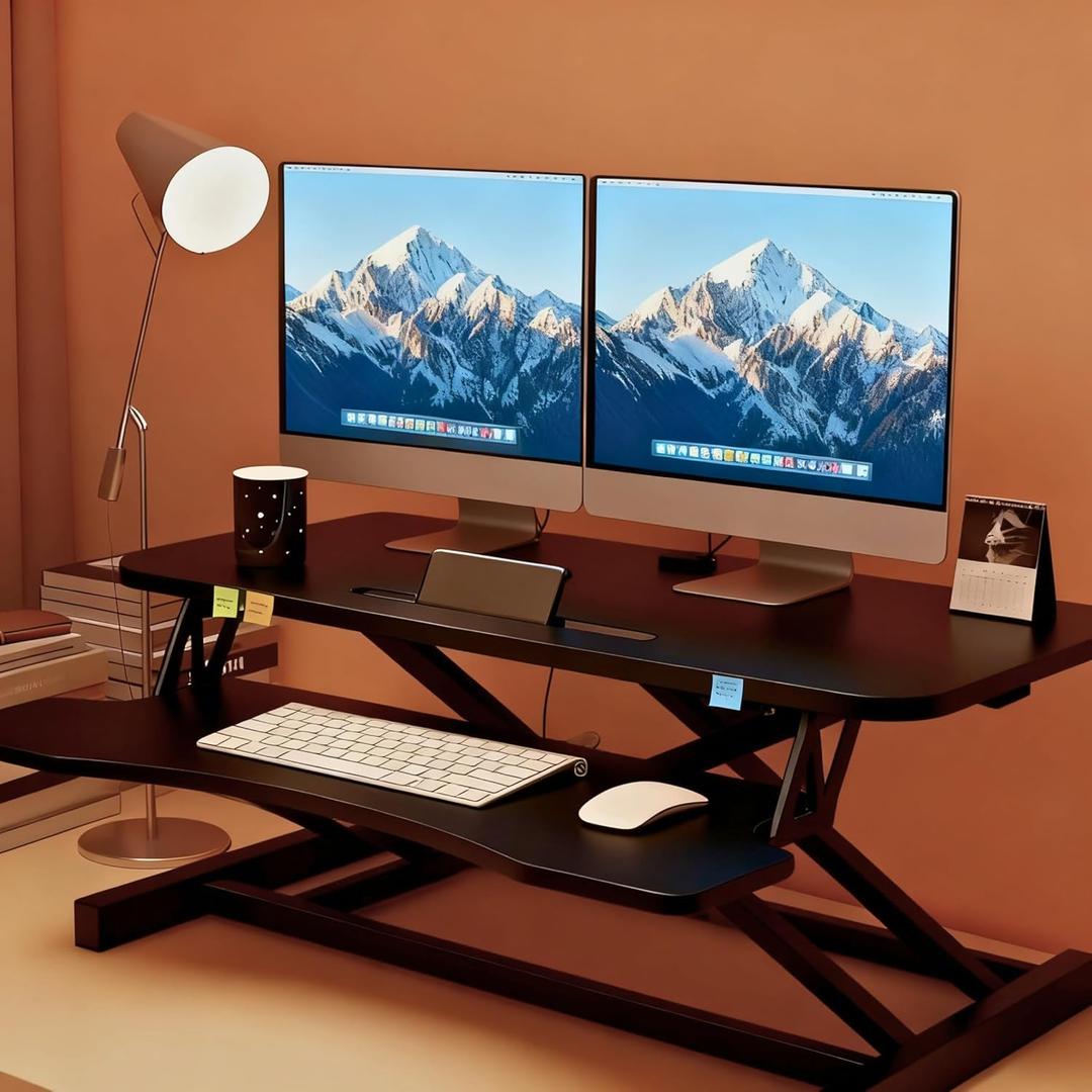 32 Inch Adjustable Height Standing Desk Converter with Keyboard Tray, Sit to Stand Workstation Riser for Laptop & Monitor, 44 lbs Capacity (Black)