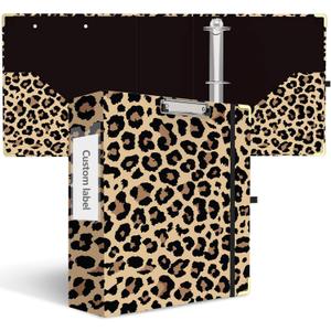 3 Inch 3 Ring Binder, Cute 3'' Round Binders with Low Profile Clipboard with Storage, 2 Interior Pockets, Binder Organizer for School Office Supplies(Cheetah Spots)