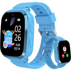 4G Kids Smart Watch Boys with GPS Tracker Video Calling Texting, Waterproof Smartwatches Age 5-13, One-Key SOS Call Voice Chat Cell Phone Watch with Alarm Clock Game HD Camera (Blue)
