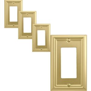 OKAWYC Single Decorator Light Switch Cover Adler Metal Wall Plate, 4-Pack Brushed Brass 1 Gang Single Rocker, for Receptacle Dimmer Switch GFCI Outlet Decorative Wallplate, Durable