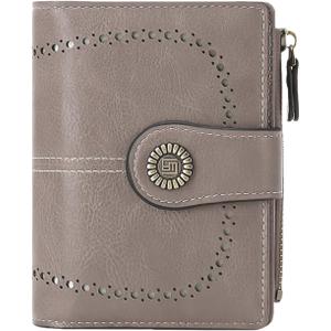 Womens Wallet Leather Bifold Rfid Blocking Wallet Credit Card Holder Wallets for Women with Zipper Pocket Grey