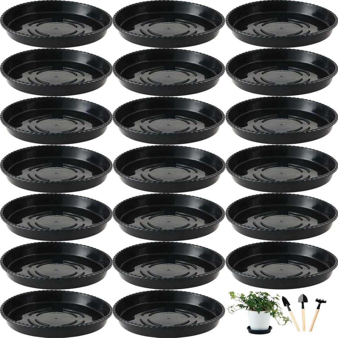 20 Pack 5 Inch Plant Saucers Plastic Drip Tray for Plant Pots Plant Trays for Pots Flower Pot Saucers for Indoors Outdoors with Glove, Black