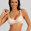 Unlined Bras for Women Balconette Bra Underwire No Padding Smooth Scoop Neck (Pink)
