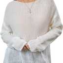 RoseSeek Women's Sheer Crochet Sweaters See Through Long Sleeve Knit Loose Pullover Tops, Size M