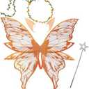 Snycler Fairy Wings for Adults and Girls, Fairy Costume Set with Floral Garland, Wand & Elf Ears Butterfly Wings XL