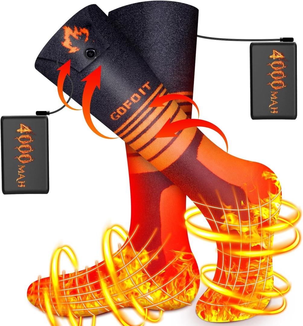 Electric Heated Socks for Men & Women, 2023 Upgraded 4000mAh Rechargeable Heated Socks with 360 Heating, 3 Heat Settings, Battery Operated Machine Washable Foot Warmer for Hunting Hiking Ski Camping