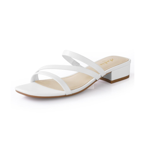 Ankis Black Nude White Strappy Heels Women 1 Inch Low Chunky Block Heel Heeled Sandals Square Open Toe Slip On Slides Mules 38
