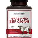 Beef Organs Supplement, Grass Fed Beef Liver, Kidney, Heart, Pancreas, Lung, Spleen, Bone, Total Body Wellness & Performance, Non-GMO, Gluten-Free, 120 Count