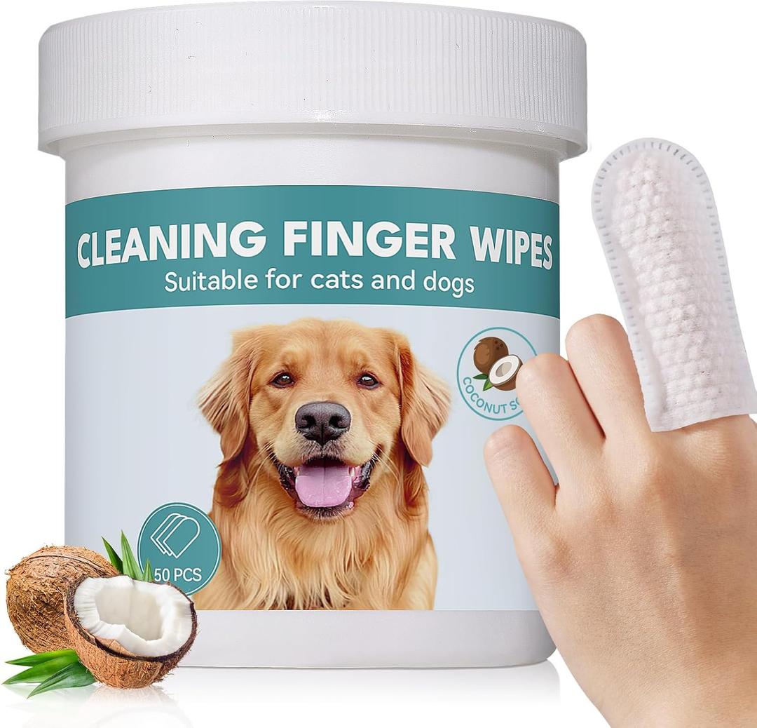 No Pawblems Natural Ear Wipes Finger for Dogs & Cats Comfy Finger Design | Clean Ear Wax, Debris & Dirt Gently | 50 Count Pack (Coconut Scent)